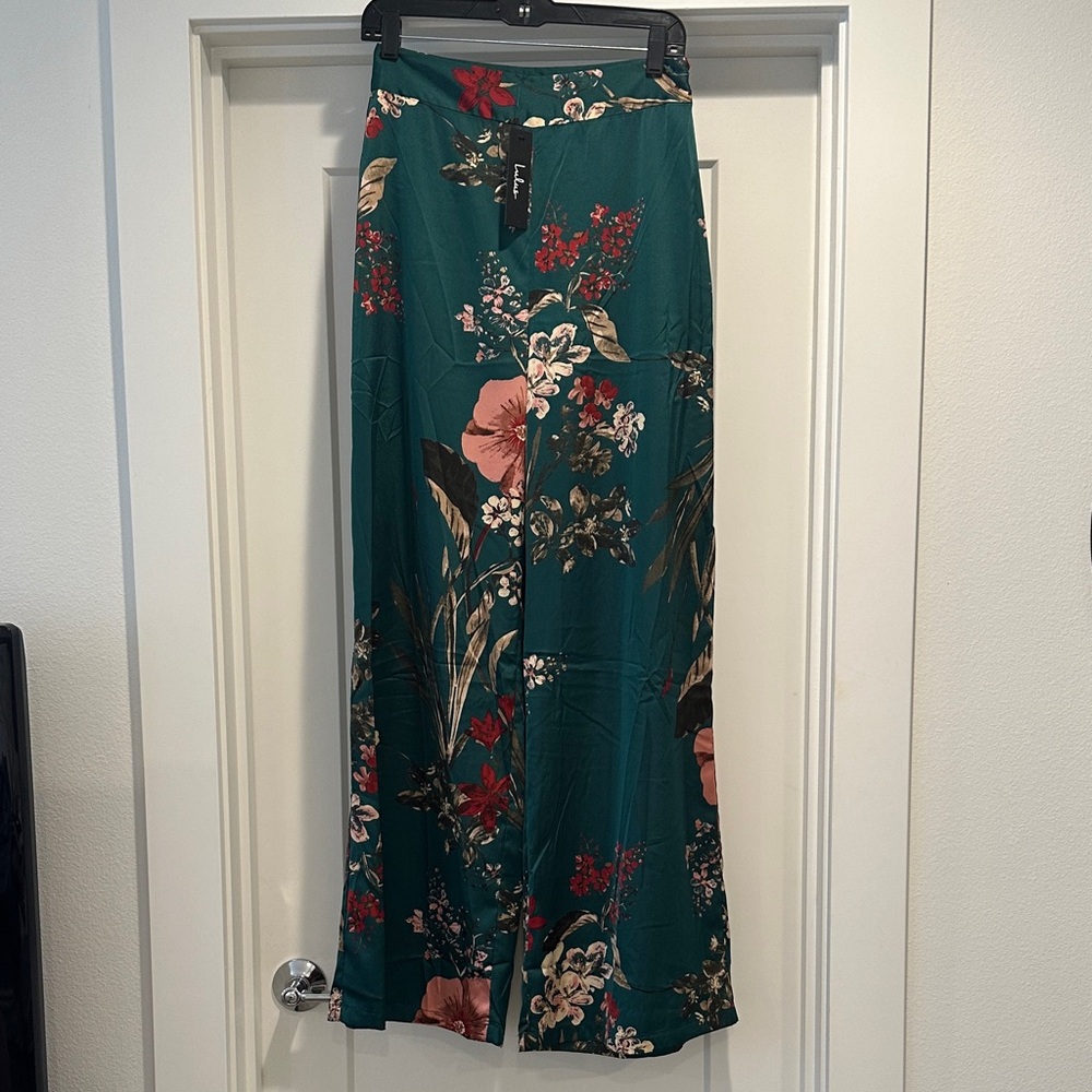 Green Floral wide leg pants